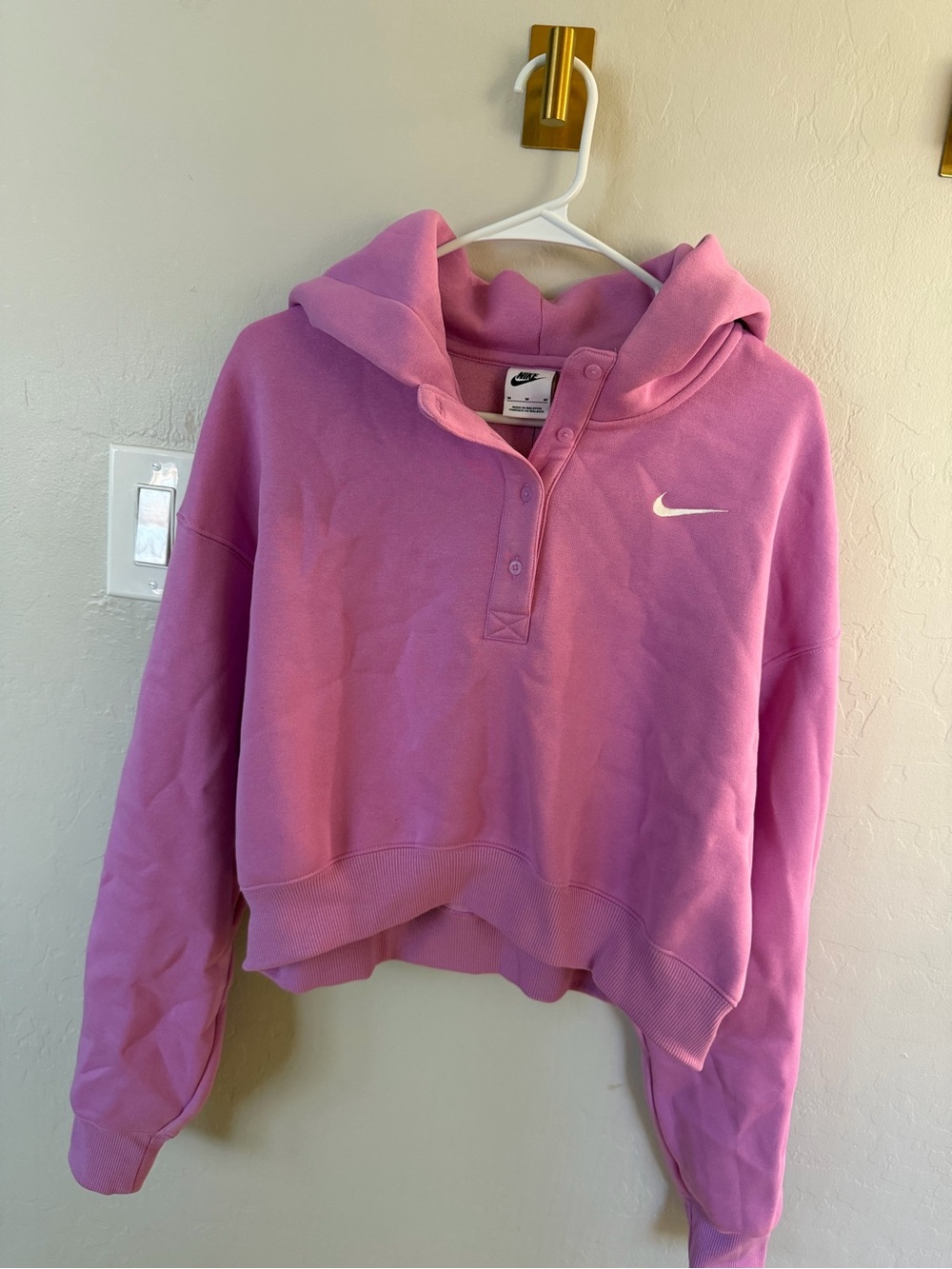 Nike Pink Cropped Pullover Hoodie with Button Placket